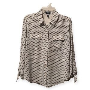 Jones New York Women’s Top Size Medium White Black Polka‎ A Dots GrannyCore
